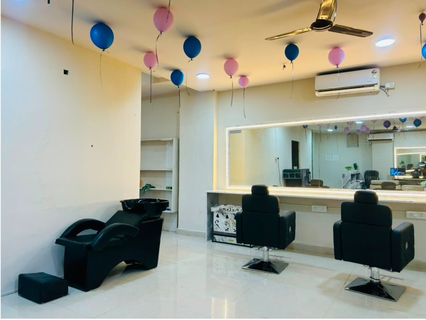 Sri Aura salon interior styling chairs and wash basin